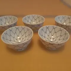 青い網目模様 茶碗 5個セット