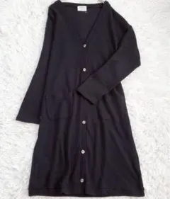 ハートマーケット カーディガン ロング丈 ワッフル Vネック（L）黒 ゆったり