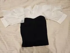 ING 白黒フリル袖、切り替えトップス