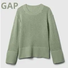GAP リラックスクローシェ クルーネックセーター グリーン