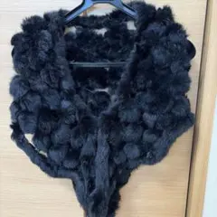 ブラックミンクファーポンポンショール