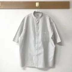 MHL. 美品 コットンポプリン バンドカラー半袖シャツ L 白 22年モデル