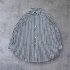 【US輸入】アメリカ古着ストライプ柄メンズ長袖シャツアメカジブルーXXL