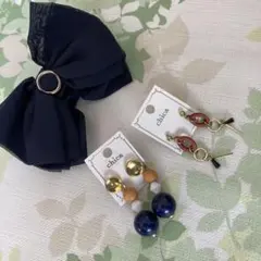 新品　ｃｈｉｃａ　ピアス２点　リボンバレッタ１点　３点セット