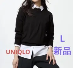 新品未使用　ユニクロ　メリノクルーネックセーター黒 L