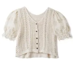 【GRL】レーススリーブVネック透かし編みニットカーディガン[ac1944]