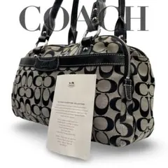 【良品】コーチ　トートバッグ　シグネチャー　レザー　キャンバス　肩掛け　大容量