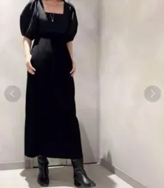 ブラックstyling スクエアネックドッキングワンピース