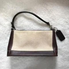 COACH コーチ★ミニバッグ ハンドショルダーポーチコットンレザー革茶ブラウン