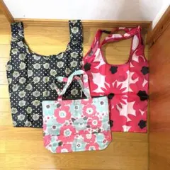 花柄大きめトートバッグ(エコバッグ)3個