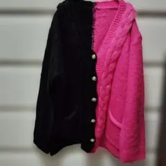 セレクトショップ 購入 バイカラー セーター カーディガン ブラック ピンク
