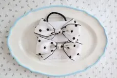 ドット柄リボン　ツインヘアゴム　キッズヘアゴム　ベビーヘアゴム