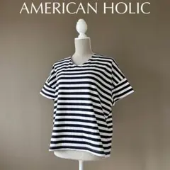 【アメリカンホリック】M紺白ボーダー　半袖カットソー　Tシャツカジュアルトップス