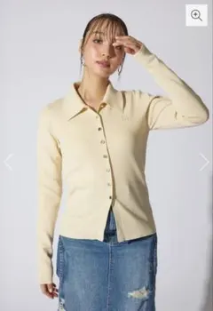 rienda 刺繍ロゴニット カーディガン 黄色