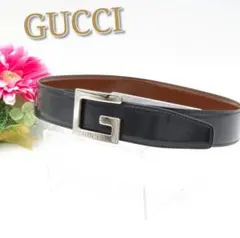 良品✨GUCCI ベルト Gバックル シルバー金具 レザー ブラック レディース