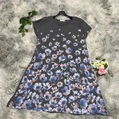 【LEPSIM】美品 ワンピース (M) 花柄 レーヨン グレー ゆったり