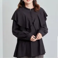 【最終価格！再値下げ！】cepo クルミラッフルブラウス ブラックのサムネイル