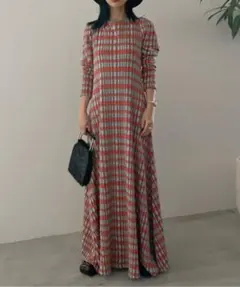 AMERI DEKOBOKO CHECK RELAX DRESS