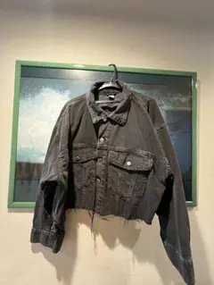 ダークグレー クロップドデニムジャケット