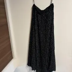 美品　Honeys Lサイズ　着丈87センチ　黒ドット柄プリーツロングスカート