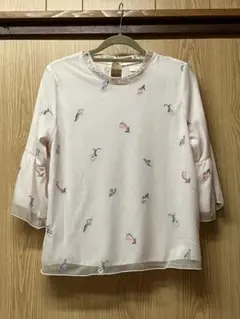 未使用 シフォン ブラウス ピンク フラワー柄