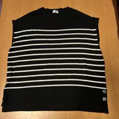 Laseekボーダー柄 ノースリーブ ニット ベスト ブラック×ホワイト