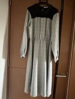 チェック柄レース襟ワンピース