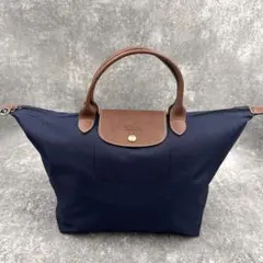 美品　ロンシャン　ルプリアージュ　L　トートバッグ　ネイビー　紺　A４　折り畳み