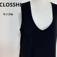 CLOSSHIブラック ノースリーブロングワンピース柔らか素材サイズM【538】
