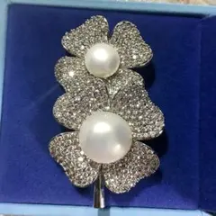 本真珠 四つ葉　クローバー　淡水パールブローチ♡ペンダント兼用