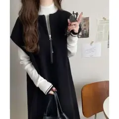 前後2wayフェイクウール素材　ハーフジップワンピース　クラシカルエルフ