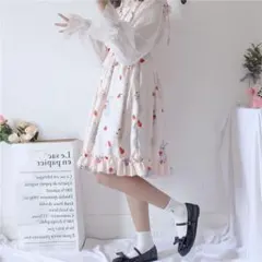 ロリータ ジャンパースカート 原宿甘 ハイウエスト かわいいうさぎ柄 ワンピース