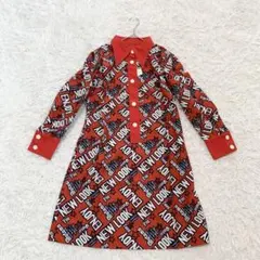 【新品】帝人 長袖 ワンピース ロゴプリント ボタン 赤 レッド