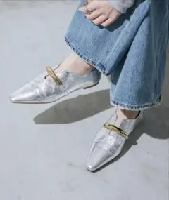 EVOL スクエア　パンプス　シルバー