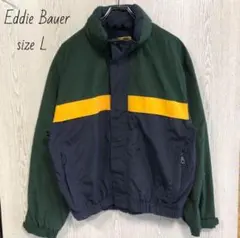 エディーバウアー　刺繍ロゴ　ナイロンジャケット　L 古着　グリーン　緑
