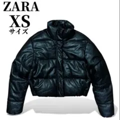 ZARA ブラックダウンジャケット フェイクレザー