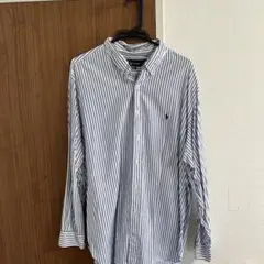 ポロラルフローレン ストライプシャツ 長袖 白青 CUSTOM FIT