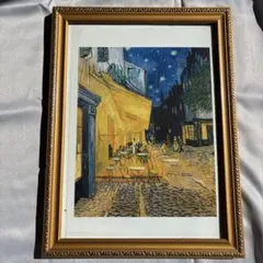 ☆秀作☆ 手書き油絵 ゴッホ ローヌ川の星月夜 額付 絵画 インテリア