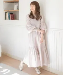 ◎新品◎サニーレーベル　パフスリーブコットンジャガードワンピース