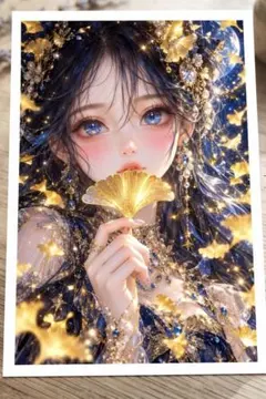 デジタルスピリチュアルアート イチョウの葉を持つ少女A ポストカード