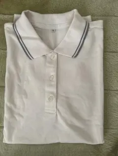 ホワイトポロシャツ Lサイズ ストライプ襟