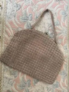 ビーズ装飾 ベージュ編み物クラッチバッグ