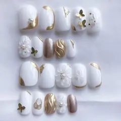 O60【オーダー】ブライダル 白 華やか ネイルチップ ジェルネイル 付け爪