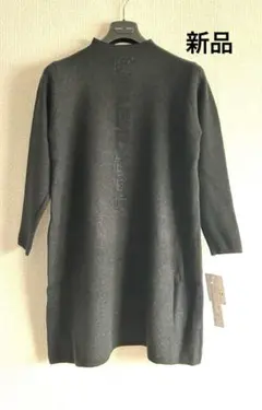 新品タグ付＊Ｆビジュー付きグレーカシミヤタッチニットチュニックワンピースフリー