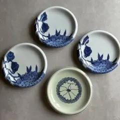 【有田焼】源右衛門窯 染付 向日葵絵 花紋 銘々皿 4枚セット 取皿 中皿のサムネイル