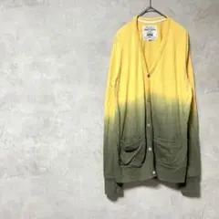 パープルアンドイエロー　大きいサイズ　個性的　カーディガン　長袖　綿　Vネック