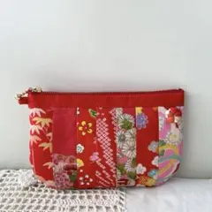 ファスナーポーチ*和雑貨*花ボタン*着物リメイク