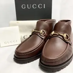 美品 グッチ チャッカブーツ ホースビット 金具 レザー ブラウン 茶 23cm