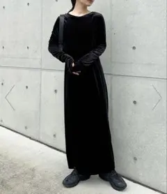 select MOCA by son フィンガースリーブベロアロングワンピ―ス