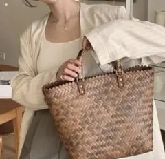 おしゃれかごバッグ★ブラウン★バスケット編み トートバッグ　大きめ